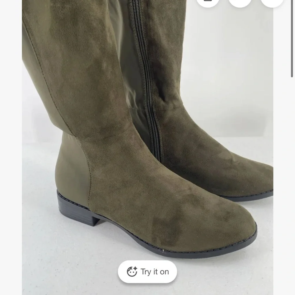 Catherine Malandrino Over The Knee Jude Olive Green Boots Zip Low Heel
